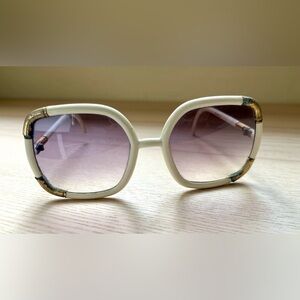 Ted Lapidus 70s Vintage Oversized Sunglasses White Gold Paris MOD